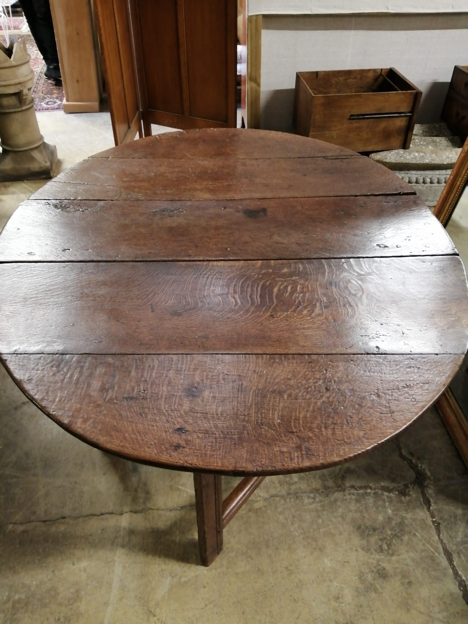 A 17th century oak gateleg table, (incorporates new timber to foot) length 152cm extended, width 120cm, height 72cm